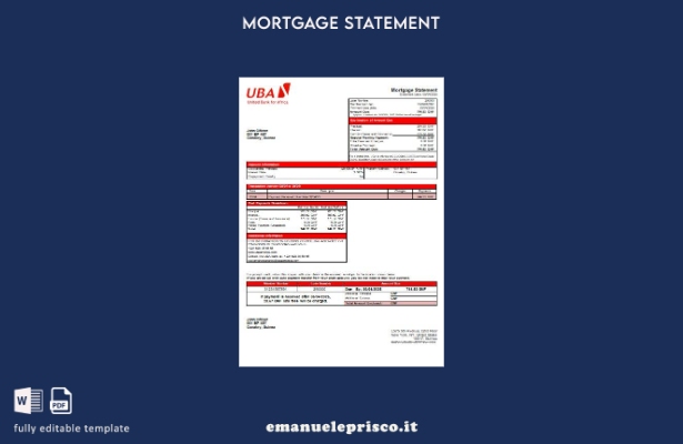modello di estratto conto mutuo bancario Guinea UBA stile verificato