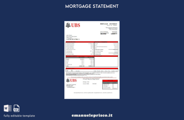 modello di estratto conto mutuo bancario UBS Francia stile verificato