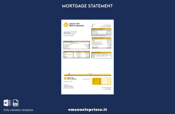 modello di estratto conto mutuo bancario della Banca d'Abissinia in stile verifi