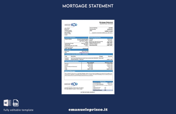 modello di modello Word e PDF di estratto conto ipotecario Jordan Arab Bank in s