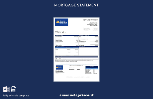modello di modello Word e PDF di estratto conto mutuo bancario indiano in stile