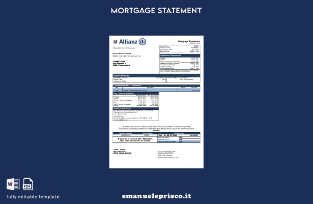 stile verificato Austria Modello di estratto conto del mutuo della banca di inve