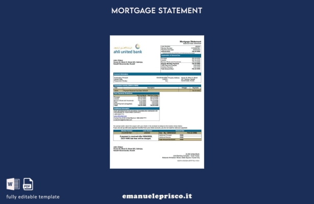 stile verificato Dichiarazione di mutuo Kuwait Al Ahli United Bank Modello Word