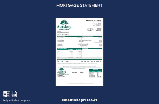 stile verificato Dichiarazione di mutuo Norvegia Aurskog Sparebank Modello Word