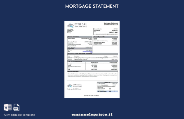 stile verificato Dichiarazione di mutuo Norvegia Etnedal Sparebank Modello Word