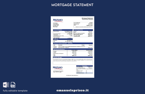 stile verificato Estratto conto ipotecario Japan Mizuho Bank Modello Word e mode