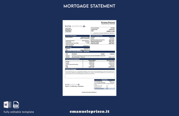 stile verificato Estratto conto ipotecario Liechtenstein Bank Alpinum Modello Wo