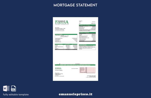 stile verificato Estratto conto ipotecario Luxembourg Banque Fortuna Modello Wor