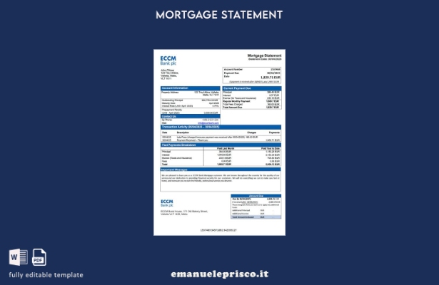 stile verificato Estratto conto ipotecario Malta ECCM Bank Modello Word e modell