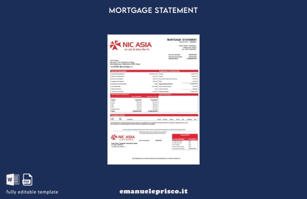 stile verificato Estratto conto ipotecario Nepal NIC Asia Bank Modello Word e PD
