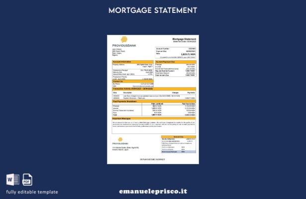 stile verificato Estratto conto ipotecario Nigeria Providus Bank Modello Word e