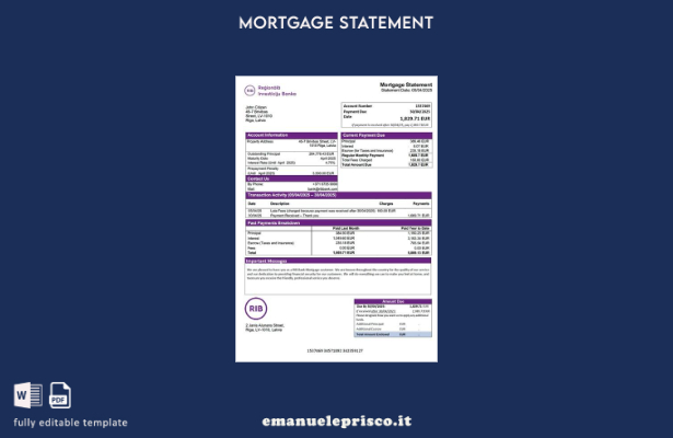 stile verificato Estratto conto ipotecario bancario Lettonia RIB Modello Word e