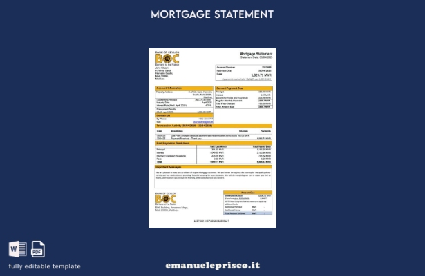 stile verificato Estratto conto ipotecario della Banca di Ceylon delle Maldive M