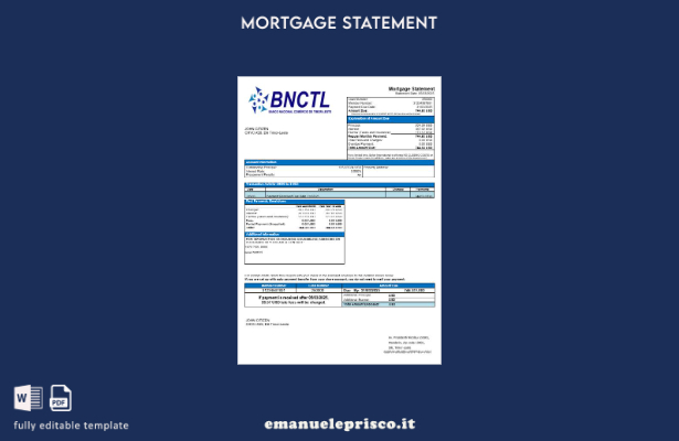 stile verificato Estratto conto ipotecario internazionale della banca BNCTL di T