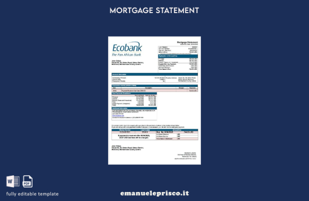 stile verificato Estratto conto mutuo Liberia Ecobank Liberia Modello Word e PDF