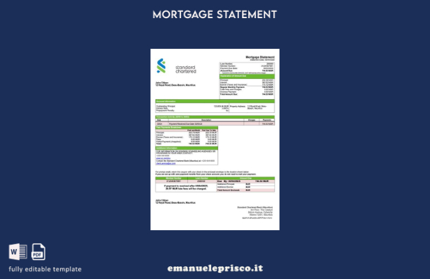 stile verificato Estratto conto mutuo Mauritius Standard Chartered Bank (Mauriti