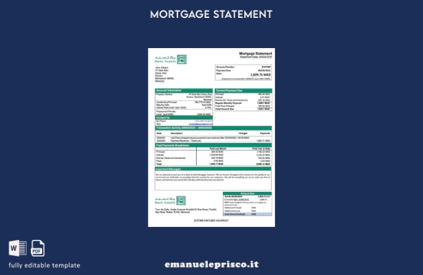stile verificato Estratto conto mutuo Morocco Bank As Safa Modello Word e modell