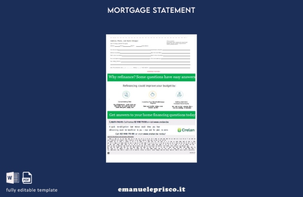 stile verificato Estratto conto mutuo bancario Crelan Belgio, pagine, modello 1