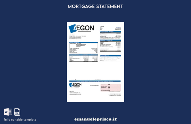 stile verificato Estratto conto mutuo olandese Aegon Bank Modello Word e modello