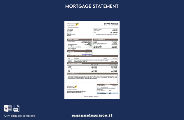 stile verificato Estratto del mutuo della Banca Al Barid del Marocco Modello Wor