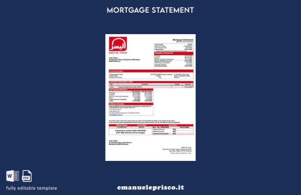 stile verificato Estratto del mutuo della Banca Al Yousr del Marocco Modello di