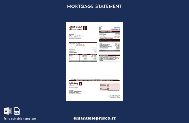 stile verificato Estratto del mutuo della Marocco Al Inma Bank Modello Word e mo