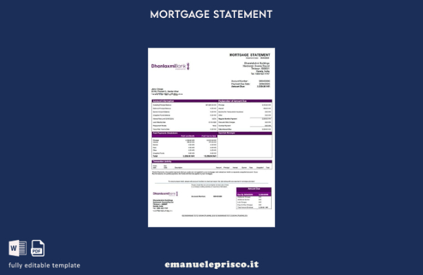 stile verificato India Dhanlaxmi Bank estratto conto mutuo Modello Word e modell