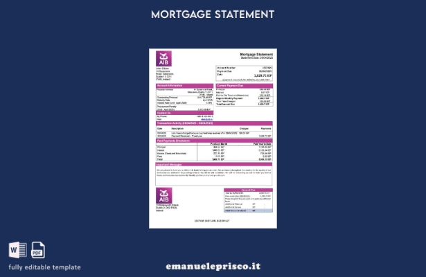 stile verificato Irlanda Allied Irish Banks dichiarazione dei mutui Modello Word