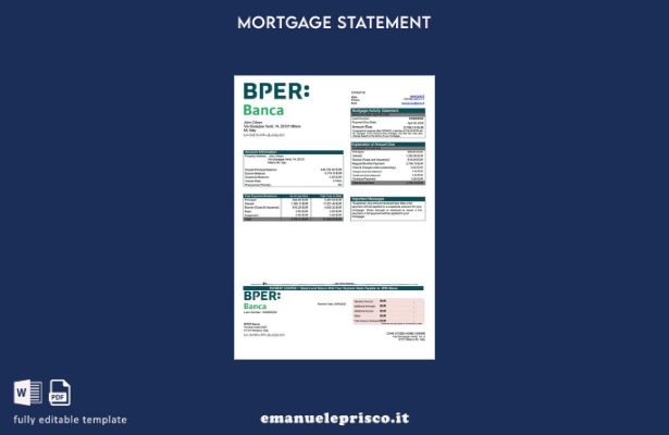 stile verificato Italia Estratto conto mutuo BPER Banca Modello Word e modello P