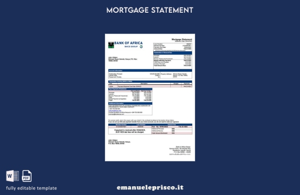 stile verificato Kenya Bank of Africa Estratto conto del mutuo in Kenya Modello