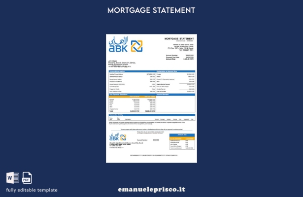 stile verificato Kuwait Al Ahli Bank of Kuwait estratto conto ipotecario Modello