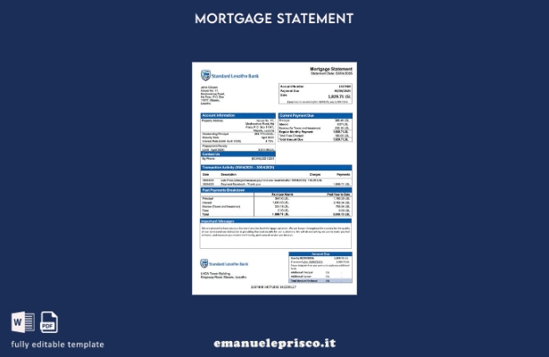 stile verificato Lesotho Standard di estratto conto ipotecario bancario del Leso