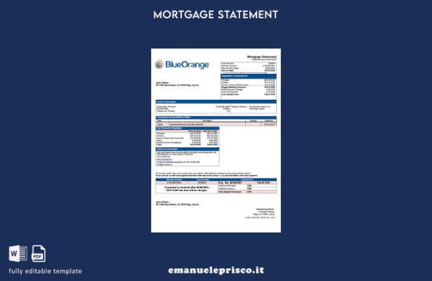 stile verificato Lettonia BlueOrange Estratto conto mutuo bancario Modello Word