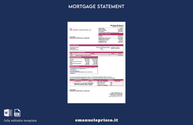 stile verificato Liechtenstein SIGMA KREDITBANK AG estratto conto ipotecario Mod