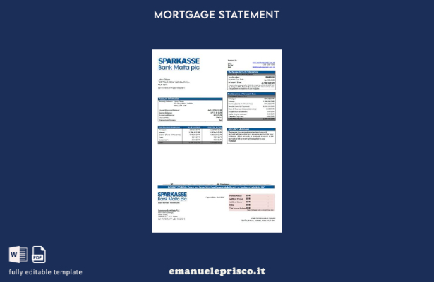 stile verificato Malta Sparkasse Bank Malta PLC dichiarazione dei mutui Modello