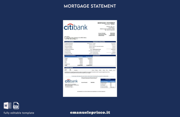 stile verificato Messico Citibank Messico estratto conto mutuo Modello Word e mo