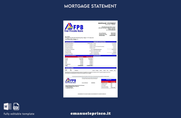 stile verificato Modello Word e modello PDF di estratto conto del mutuo della pr