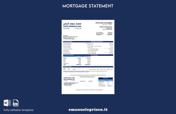 stile verificato Modello di dichiarazione dei mutui Iraq Sumer Bank Modello Word