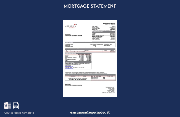 stile verificato Modello di dichiarazione dei mutui Mauritius AfrAsia Bank Limit