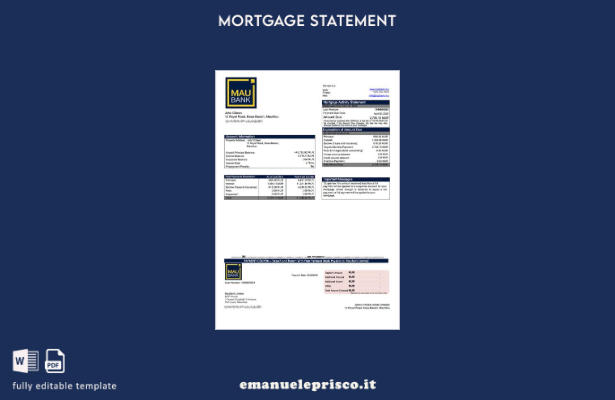 stile verificato Modello di dichiarazione dei mutui Mauritius MauBank Limited Mo
