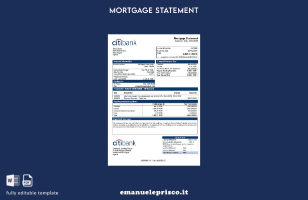 stile verificato Modello di dichiarazione dei mutui Nigeria Citibank Modello Wor