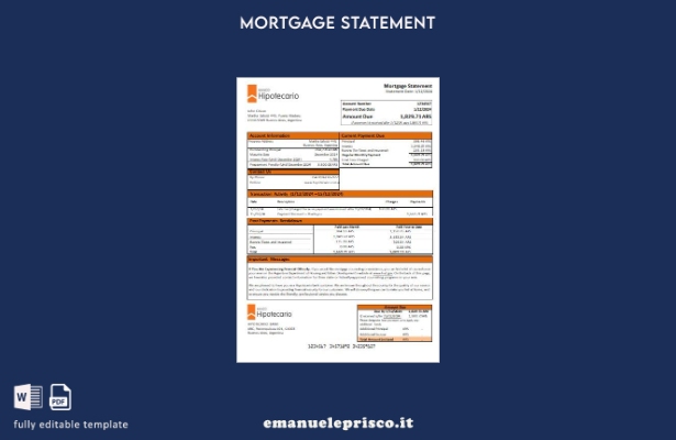 stile verificato Modello di estratto conto del mutuo bancario Argentina Banco Hi