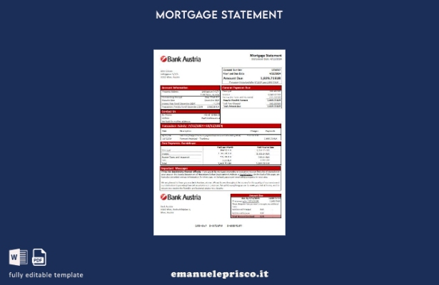 stile verificato Modello di estratto conto del mutuo bancario Austria Bank Austr