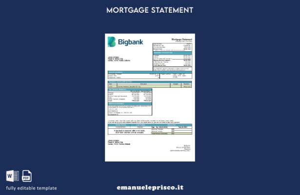 stile verificato Modello di estratto conto del mutuo bancario Estonia Bigbank