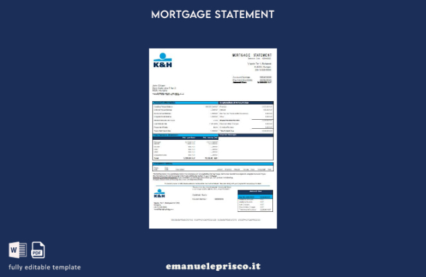 stile verificato Modello di estratto conto del mutuo bancario Ungheria K&H Bank