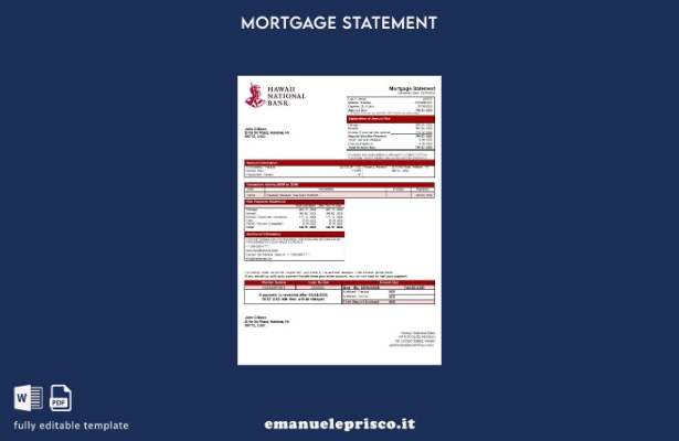 stile verificato Modello di estratto conto del mutuo bancario della Hawaii Natio