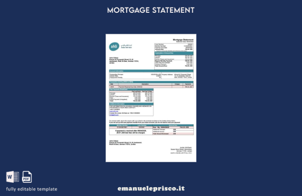 stile verificato Modello di estratto conto ipotecario Jordan Ahli Bank Modello W