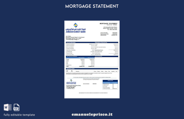 stile verificato Modello di estratto conto ipotecario Jordan Kuwait Bank in stil