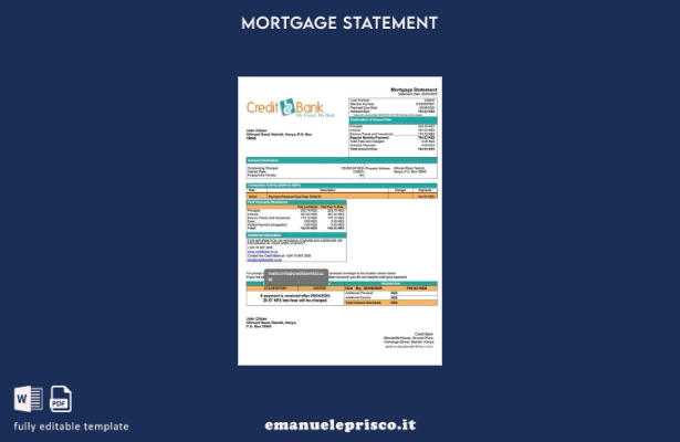 stile verificato Modello di estratto conto ipotecario Kenya Credit Bank Modello