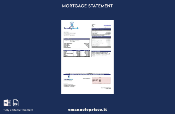 stile verificato Modello di estratto conto ipotecario Kenya Family Bank Modello